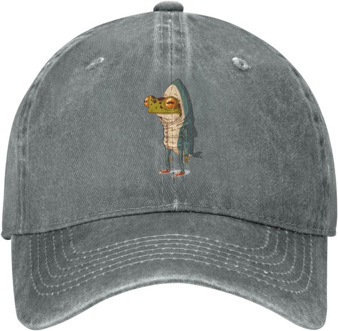 Frog Shark Black Vintage Distressed Adjustable Washed Denim Mens Dad Trucker Hat Baseball Cap