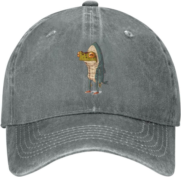 Frog Shark Black Vintage Distressed Adjustable Washed Denim Mens Dad Trucker Hat Baseball Cap