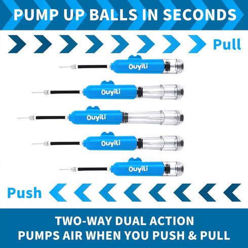 Sports Ball Pump Kit - Portable Air Pump Two-Way Dual Action Inflatable Perfect for Basketballs, Soccer Balls and More