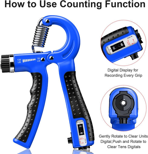 KDG Hand Grip Strengthener, 2 Pack Adjustable Resistance 10-130 lbs Forearm Exerciser, Grip Strength Trainer for Muscle