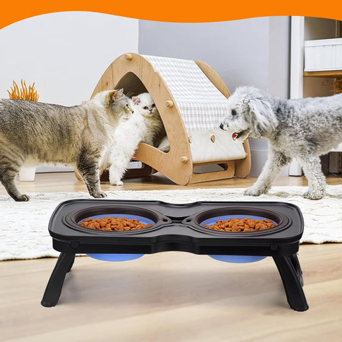 Elevated Silicone Pet Food Bowl Set, Raised Dog Food Bowl with Stand for Dogs and Cats