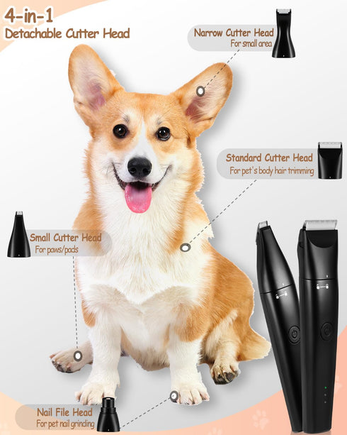 Cussity 4 1 Trimmer in Dog Clippers, USB-C Rechargeable Dog Grooming Clipper Kit Nail Ginder with Two Speeds, Cordless