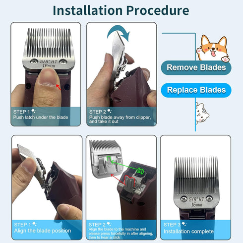 5/8HT Blade Dog Grooming Clipper Replacement Blades - Compatible with Andis Dog Clippers, Detachable Stainless Steel