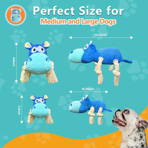 Squeaky Plush Stuffed Animal Dog Toys for Large, Medium, Small Dogs to Keep Them Busy (Blue, Large)
