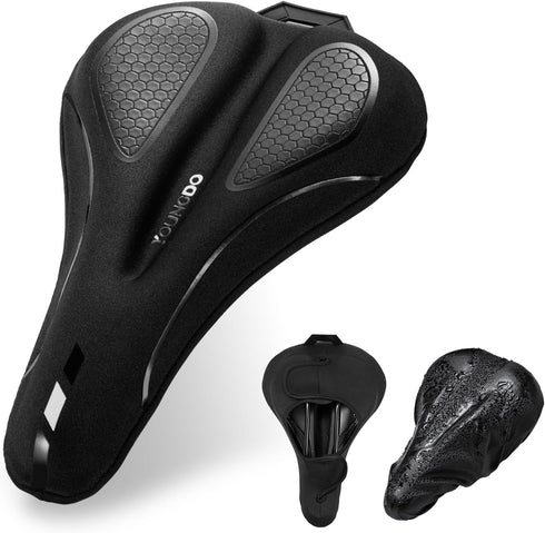 YOUNGDO Bike Seat Cushion with Waterproof Gel Cover, 11.2" x 7.4", Shock Absorbing Cushion for Narrow Bike Seat