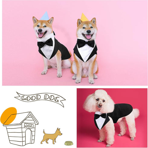 Weewooday Large Dog Tuxedo and Bandana Set, Formal Wedding Party Suit with Bow Tie Shirt for Christmas Halloween