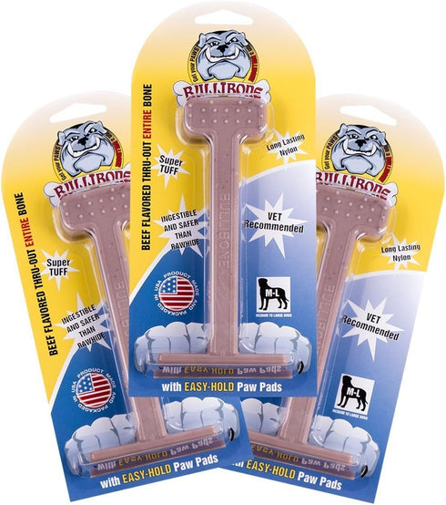 Bullibone Nylon Dog Chew Toy - Large Beef Flavor, 3 Pack, Improves Dental Hygiene, Easy Grip