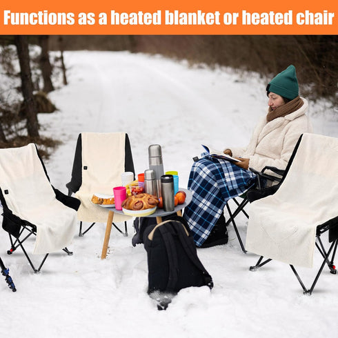2 Set Camping Chairs with Heated Cushions Foldable Portable Outdoor Chairs for Winter, Tailgating, Fishing, Sports