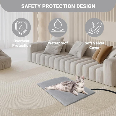Pet Heating Pad for Dogs and Cats, Temperature Adjustable Heated Bed with Timer and Overheating Protection