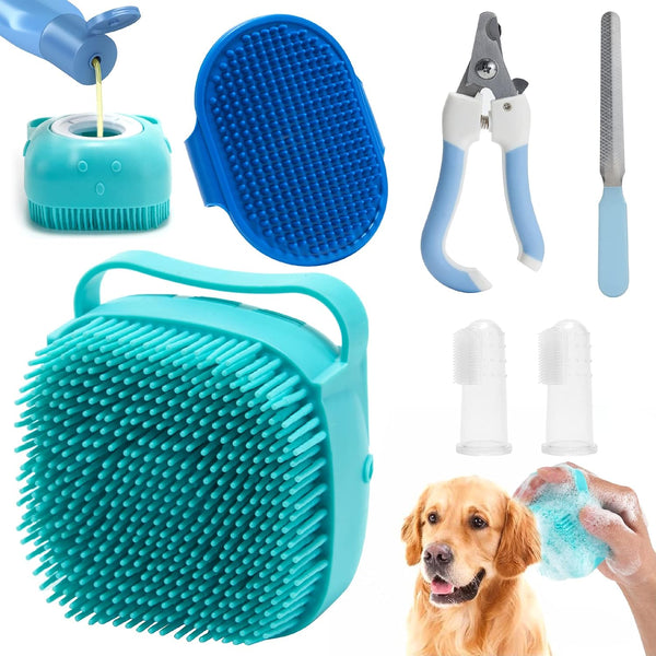 6Pcs Dog Bath Brush, Soft Silicone Pet Shampoo Massage Dispenser Grooming Shower Brush for Dogs and Cats