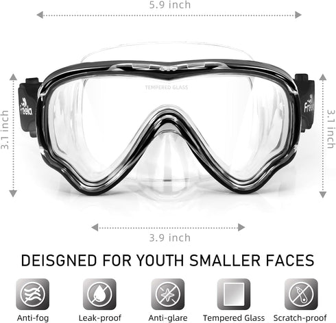 Freela Kids Snorkel Mask for Ages 6-14, No Leak Anti Fog Goggles with Nose Cover for Swimming
