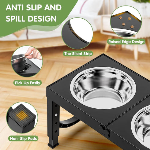 Elevated Dog Bowls for Medium Large Breed Dogs, 4 Height Adjustable Raised Bowls Stand, 2 Stainless Steel Bowls