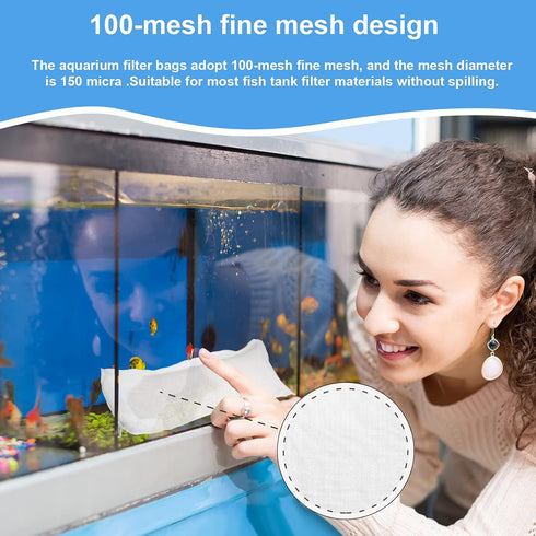 10 Small Aquarium Filter Bags with Zipper, 3 x 8 Inch Fine Media Bags, 150 Micra Mesh Reusable Charcoal Filter