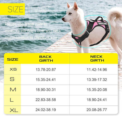 Demigreat Service Dog Harness, Reflective Dog Vest Harness with 5 PCS Patches, Adjustable Soft Oxford Pet Harness, Inner Layer Mesh, Easy to Control for Dogs