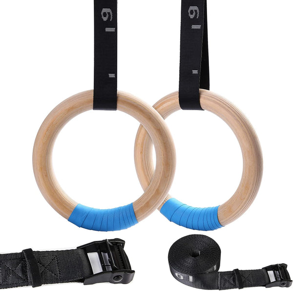 Wood Gymnastic Rings with Adjustable Straps, 15ft Olympic Rings for Pull Up Bar Workout, Heavy Duty 1543/992lbs
