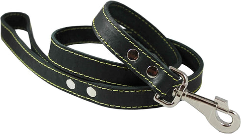 4' Classic Genuine Leather Dog Leash - 1" Wide for Largest Breeds, Black