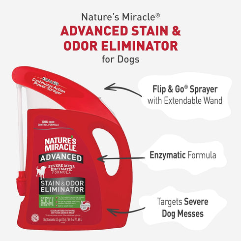 64 Natures Miracle Advanced Stain & Odor Eliminator For Dogs With Flip & Go Sprayer, Ounces, Enzymatic Formula