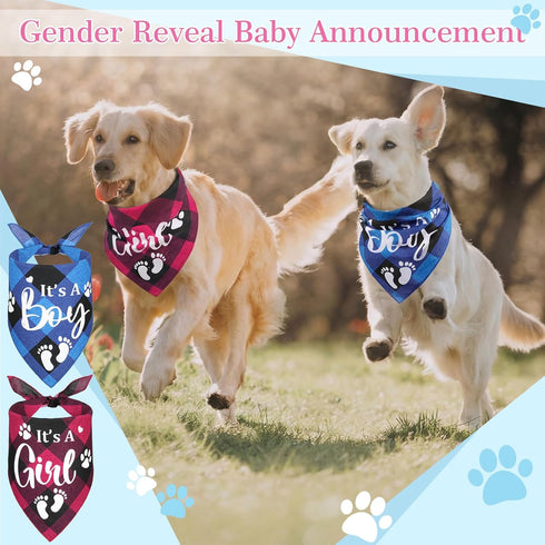 2 LEIFIDE Pieces Gender Reveal Baby Announcement It's a Girl or It's a Boy Dog Bandana Pregnancy Plaid Triangle Pet