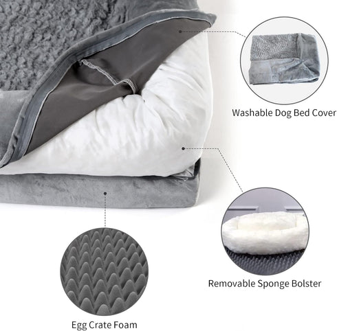XL Dog Bed - Orthopedic Washable with Removable Cover - Grey Waterproof Extra Large Dog Bed