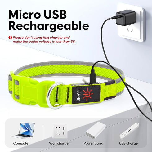 LED Dog Collar, Light Up USB Rechargeable Dog Collar, Brightest Lights for Night Walking, Adjustable Safety (Small,