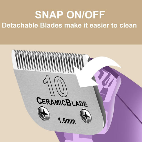 3 Pack Detachable Pet Dog Grooming Clipper Ceramic Blade Sets, Compatible with Andis Size 10 Cut Length 1/16"