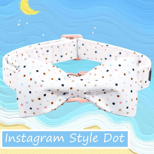 Elegant little tail Dog Collar with Bowtie, Adjustable Cute Dot Collar for X-Small Female or Male Dogs