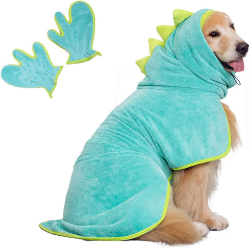 Pink Dino Microfiber Bath Robe for Dogs and Cats - Medium Size