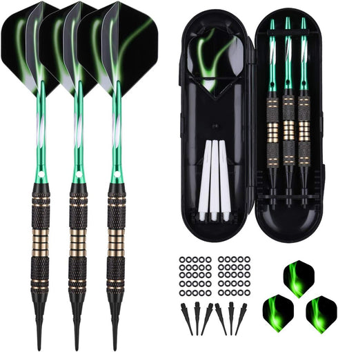 Soft Tip Darts Set 18/20 Grams, Professional Plastic Tip Darts with Brass Barrel, Aluminum Shafts, 50 Rubber O-Rings