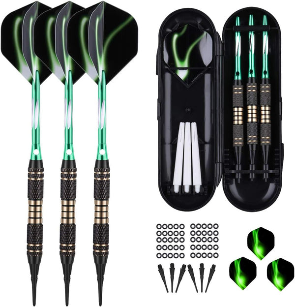 Soft Tip Darts Set 18/20 Grams, Professional Plastic Tip Darts with Brass Barrel, Aluminum Shafts, 50 Rubber O-Rings