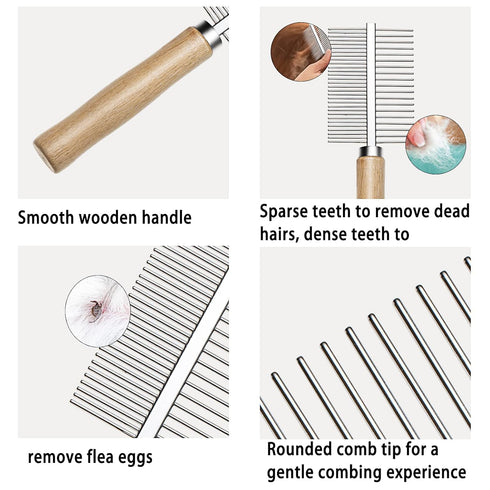 Undercoat Rake for Dogs, 3 Pack Grooming Brush Set with Long Tooth Rake, Double-Sided Comb & Stainless Steel Shedding
