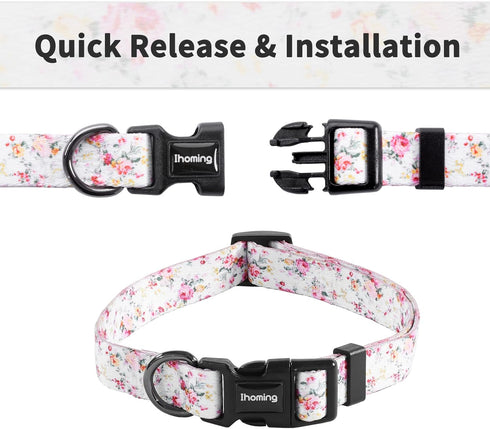 Ihoming Dog Collar and Leash Set for Medium Dogs, Floral Sky Design for Daily Outdoor Walking & Training