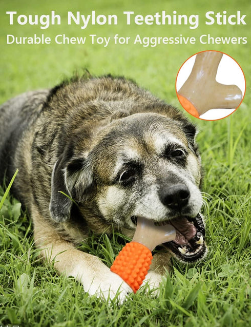 SCHITEC Dog Chew Toy for Aggressive Chewers, Tough Nylon & Rubber Teething Stick for Large Medium Breeds
