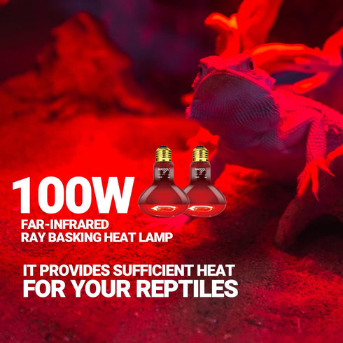 4 Pack Bulbs,100W Bulb (75, WACOOL Reptile Heat Lamp Infrared Basking Spot Light for Reptiles & Amphibians, Red Heat