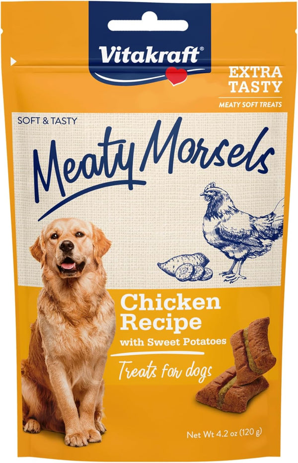 Vitakraft Meaty Morsels Dog Treats - Chicken with Sweet Potatoes, Super Soft for Training, Two Layers of Oven-Baked