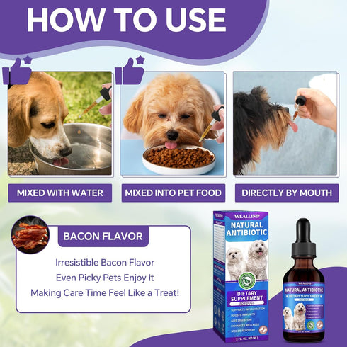 2PCS Immune 120 ml/4 Oz Dog Antibiotics Support - Natural Antibiotics Care for Dogs Herbal Supplement for Cough Allergy