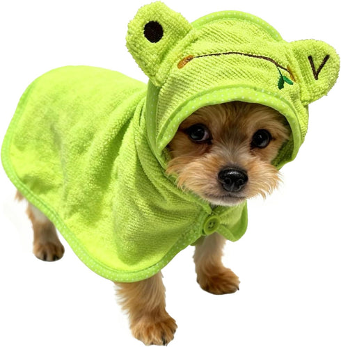 IOICYBF Dog Hooded Bathrobe Towel, Fast Drying Bath Towel Absorbent Warm Blanket Green L
