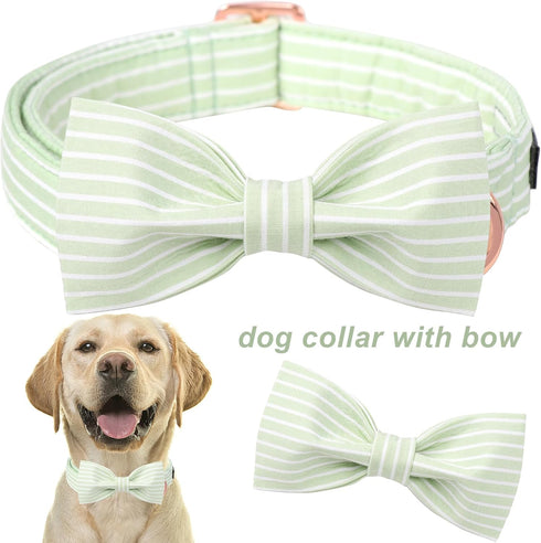 ARING PET Dog Collar - Cute Green Collar with Bow, Adjustable Summer Bowtie for Small Medium Large Dogs with Metal