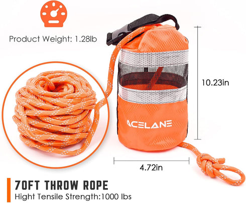 Throw Bag for Water Rescue with 70ft Reflective Rope, Floating Rescue Ropes for Boating