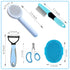 5pcs Grooming Brush Kit - for Shedding & Matted Fur, Self-Cleaning with Flea Comb for Indoor Long-Haired Cats, Blue
