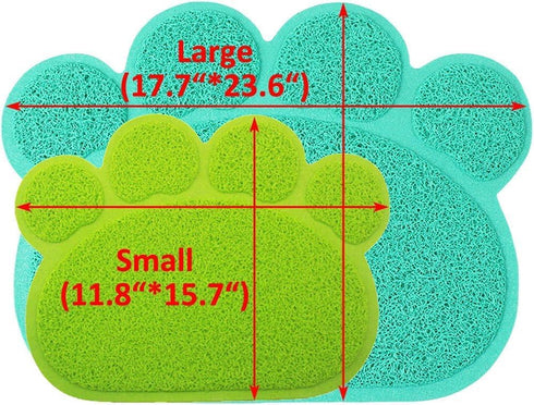 JOYJULY PVC Pet Dog Cat Puppy Kitten Dish Bowl Food Water Feeding Placemat, Non-Slip Cat Litter Mat Paw Shape, Blue
