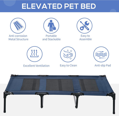 PawHut 48" x 36" Elevated Breathable Dog Bed, Portable Pet Cot with Carry Bag, Dark Blue