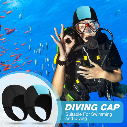 Jecery 2 Pcs Neoprene Diving Hood, Thermal Wetsuit Cap with Chin Straps for Men Women, Snorkeling Surf Beanie