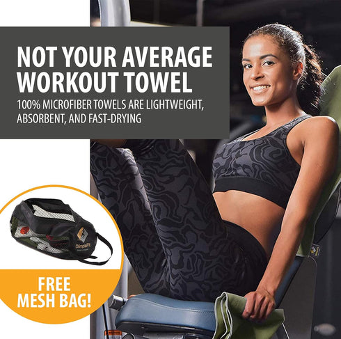 OlimpiaFit Quick Dry Towel Set - 3 Size Pack of Lightweight Microfiber Travel Towels w/Bag for Camping, Beach, Gym