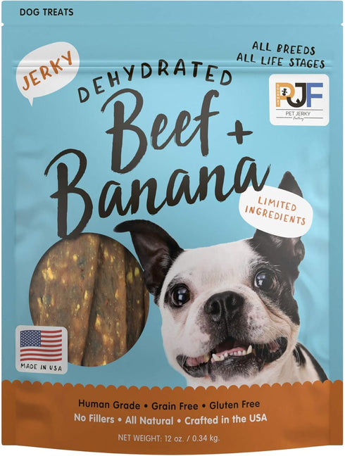 Premium Beef and Banana 12 oz. Dog Jerky Treats - 100% Human Grade, Grain Free, USA Made