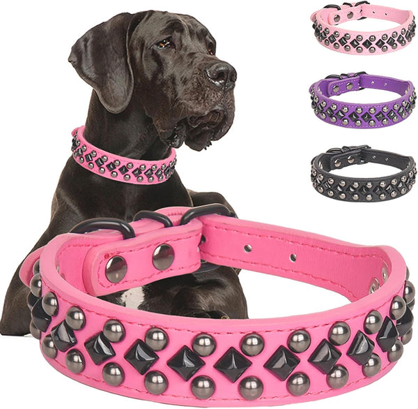 Spiked Studded Dog Collar, Soft PU Leather Adjustable Collars for Small Medium Large Dogs