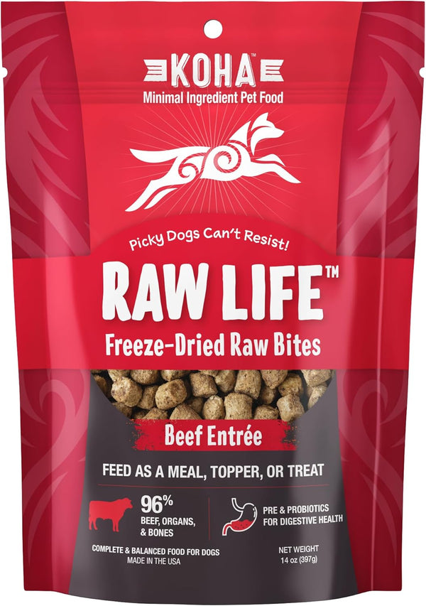 KOHA Raw Life Freeze-Dried Raw Bites Beef for Dogs, High Protein Meal,