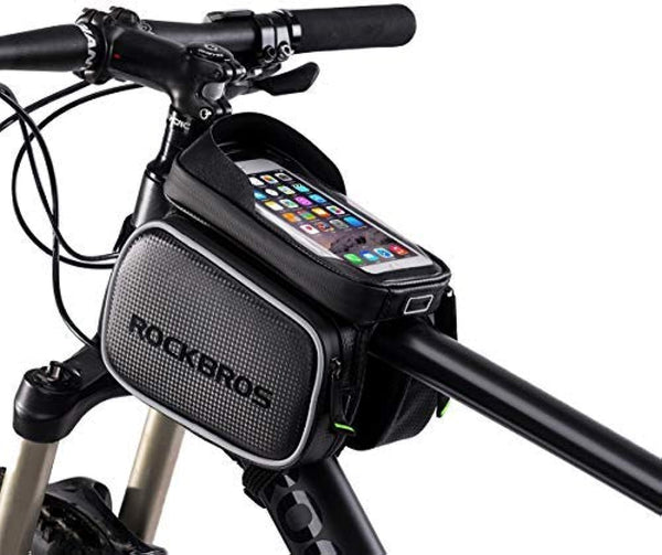 ROCKBROS Bike Bag, Waterproof Top Tube Phone Holder Pouch for Mountain Bicycle, Compatible with iPhone X, 8 Plus