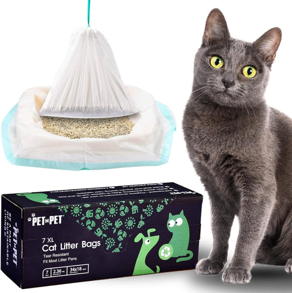 PET N PET Extra Large Cat Litter Box Liners, 7 Count, Heavy Duty Leak Resistant with Drawstring Closure