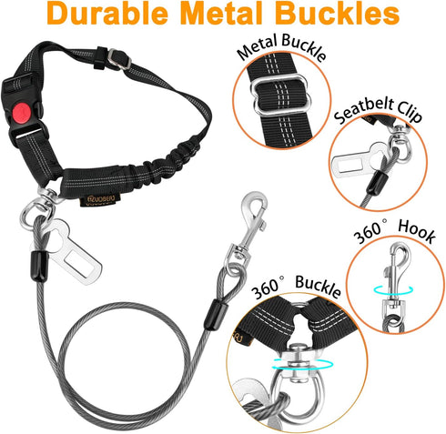 CHZUOBER 2 1 Chew Proof Dog Car Seat Belt, in Steel Cable Dog Car Accessories Headrest Restraint Dogs Car Seatbelt