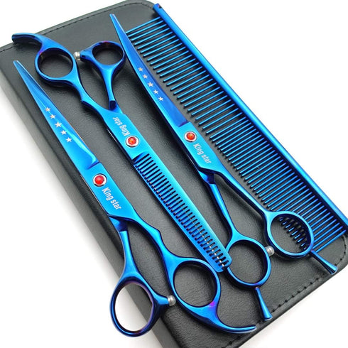 7.0in Titanium Professional Pet Grooming Scissors Set, 3pcs Straight & Thinning & Curved for Dog Grooming